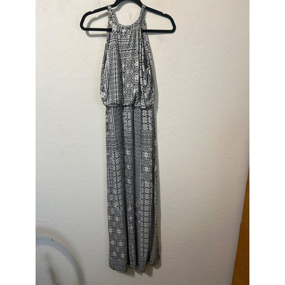 Adrienne Vittadini Sz M Black and White Print Halter Blouson Maxi Dress - Picture 8 of 9
